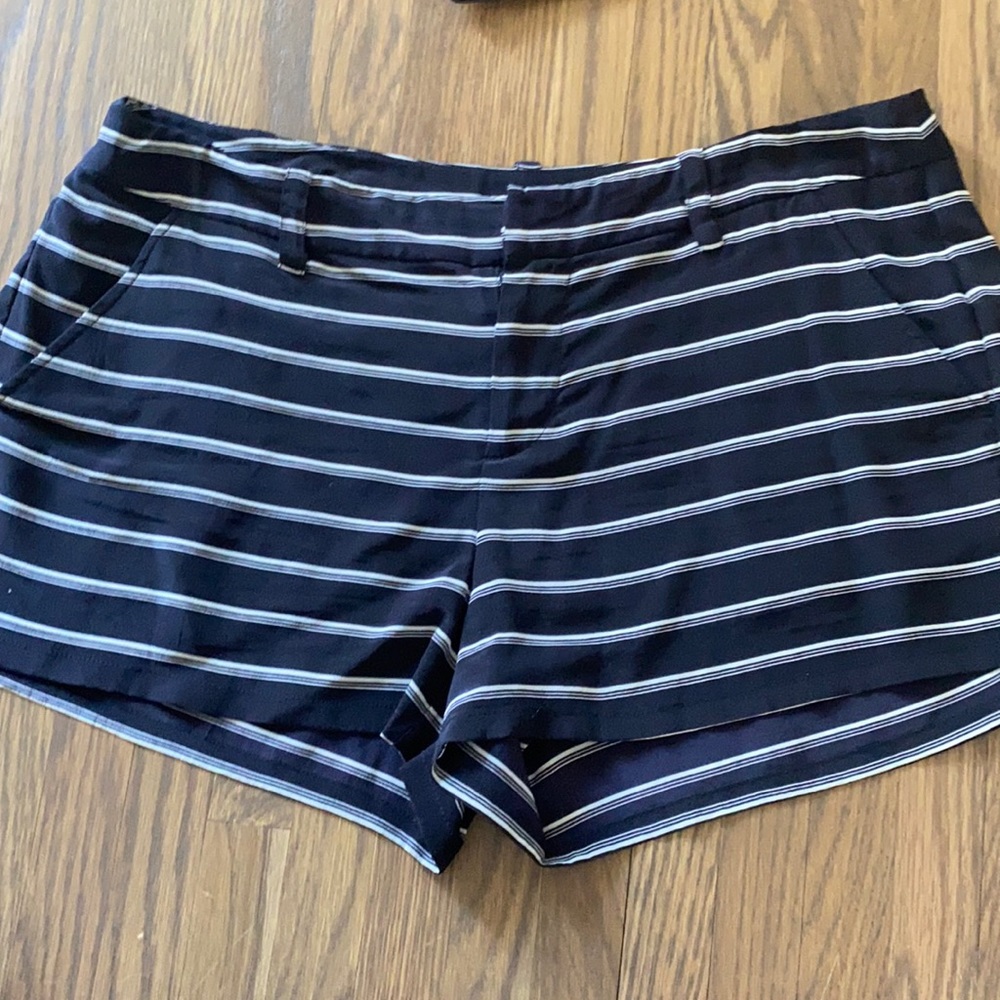Black and white striped silk shorts
